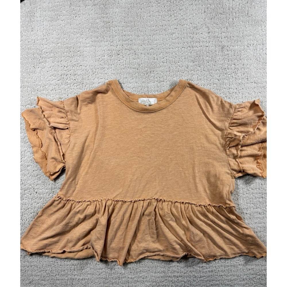 Fairycore Alterd State Ruffle Trim Tunic Top, Orange Distressed, Cottagecore XS